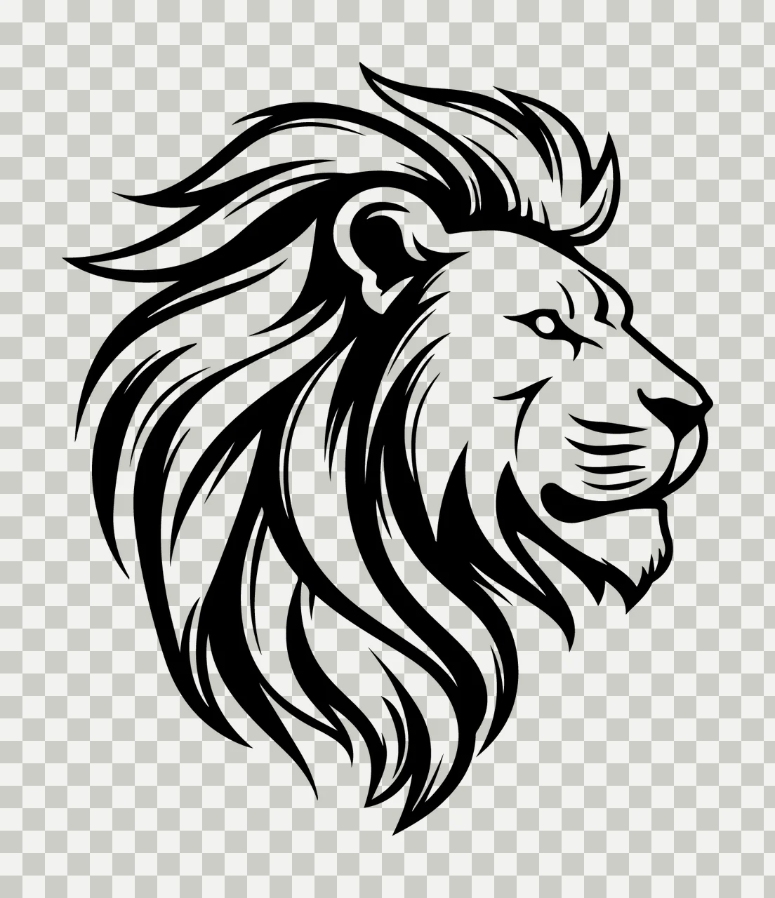Lion Head Face Black Right Profile mane stencil illustration transparency and detail preview thumbnail