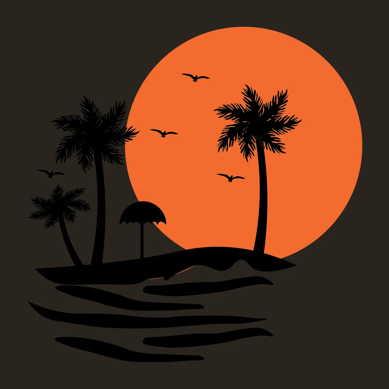 Palm Trees And Sun Beach Silhouette parasol bird water black contrast preview thumbnail