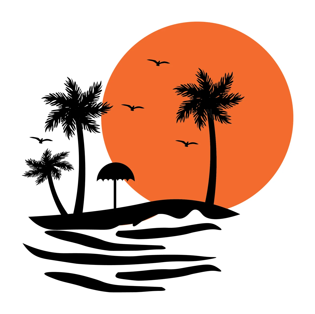 Palm Trees And Sun Beach Silhouette parasol bird water black
