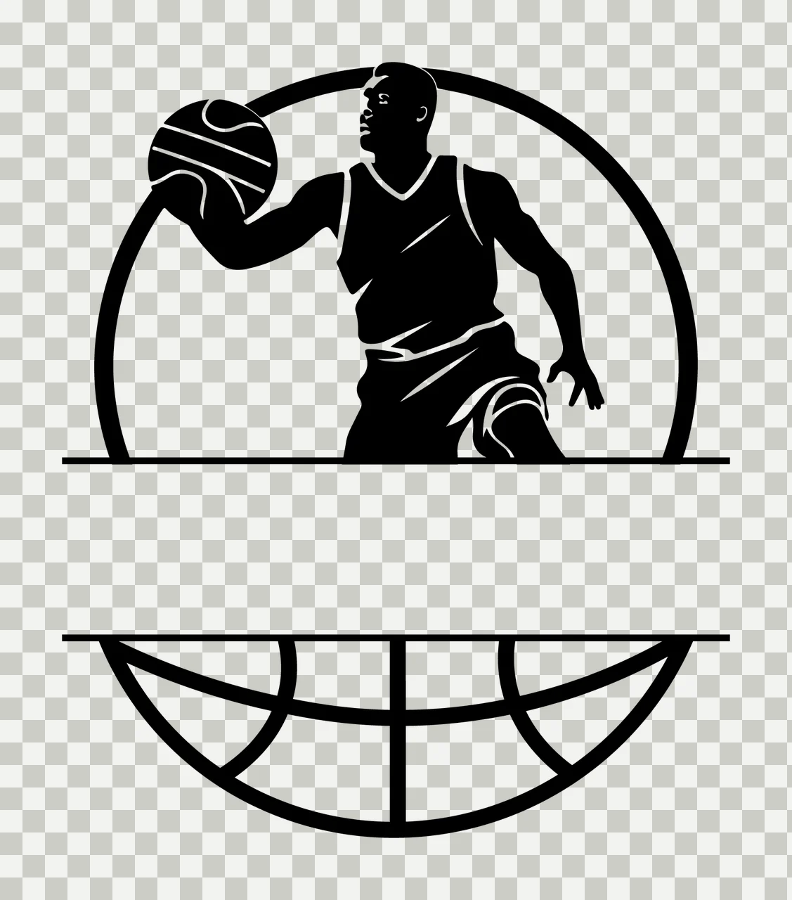 Ball Black Silhouette Basketball Player Graphic dribbling circular transparency and detail preview thumbnail