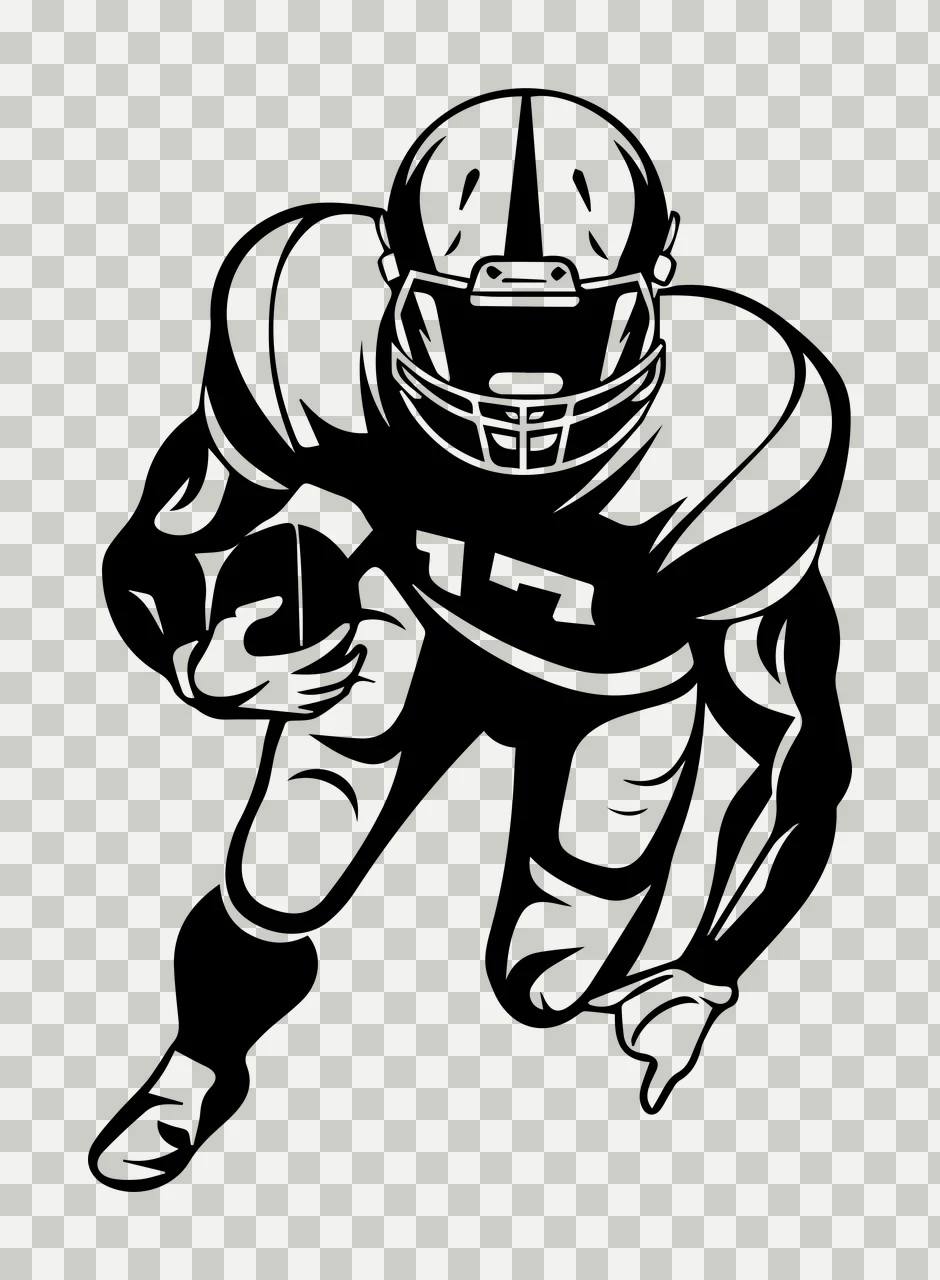 Football Player Running Holding Ball helmet silhouette black transparency and detail preview thumbnail