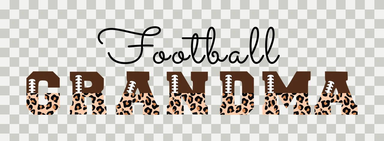 Football Grandma Text With Leopard Print letter black white transparency and detail preview thumbnail