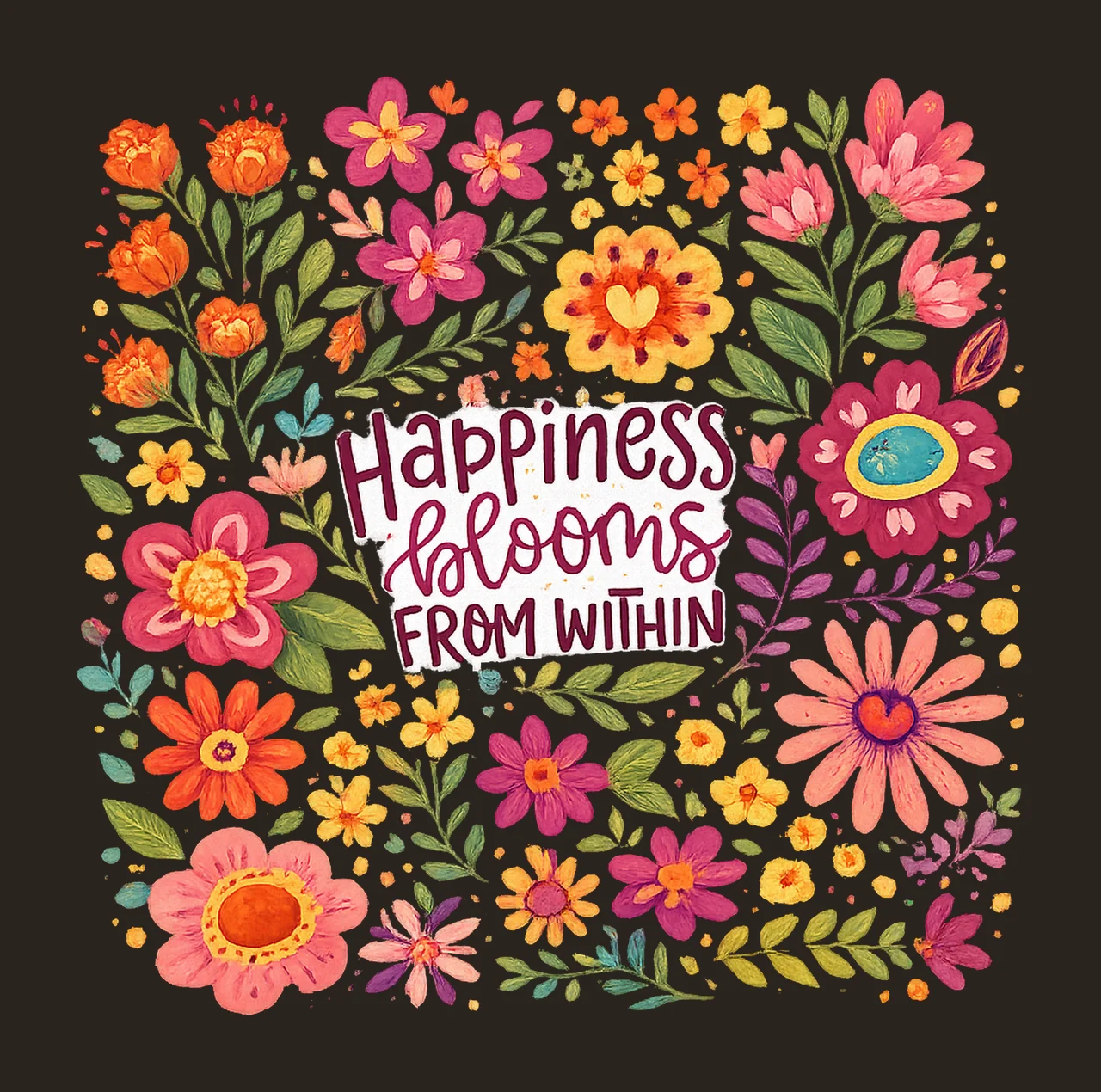 Positive boho floral quote Happiness blooms from within contrast preview thumbnail