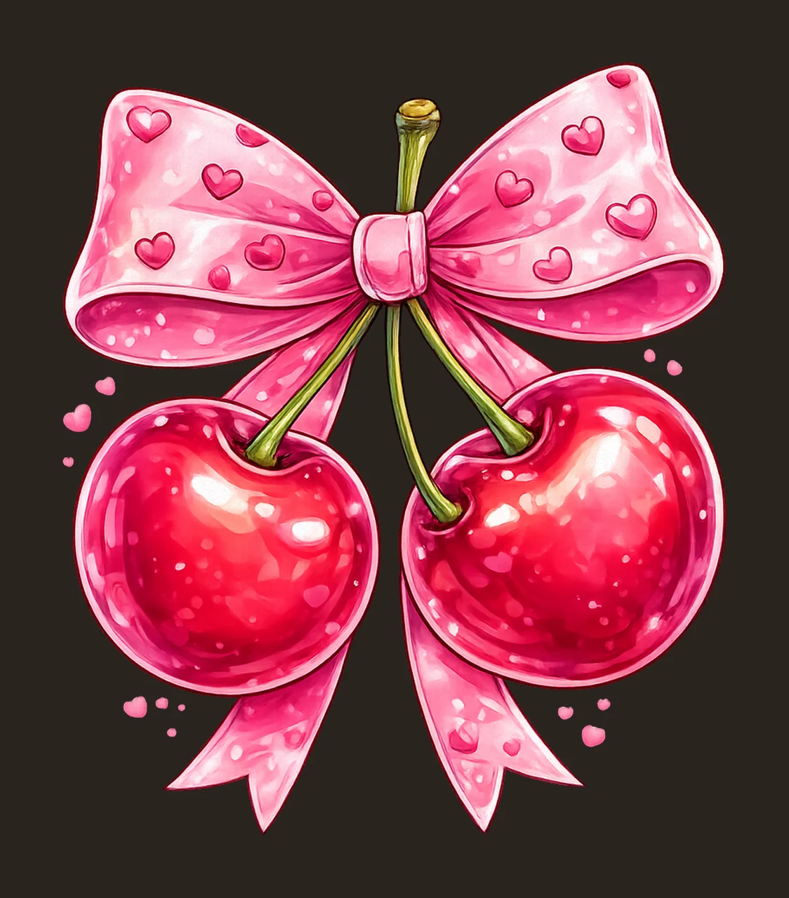 Cherry Bow Coquette Valentine Pink Bow Design Trendy Cherry contrast preview thumbnail
