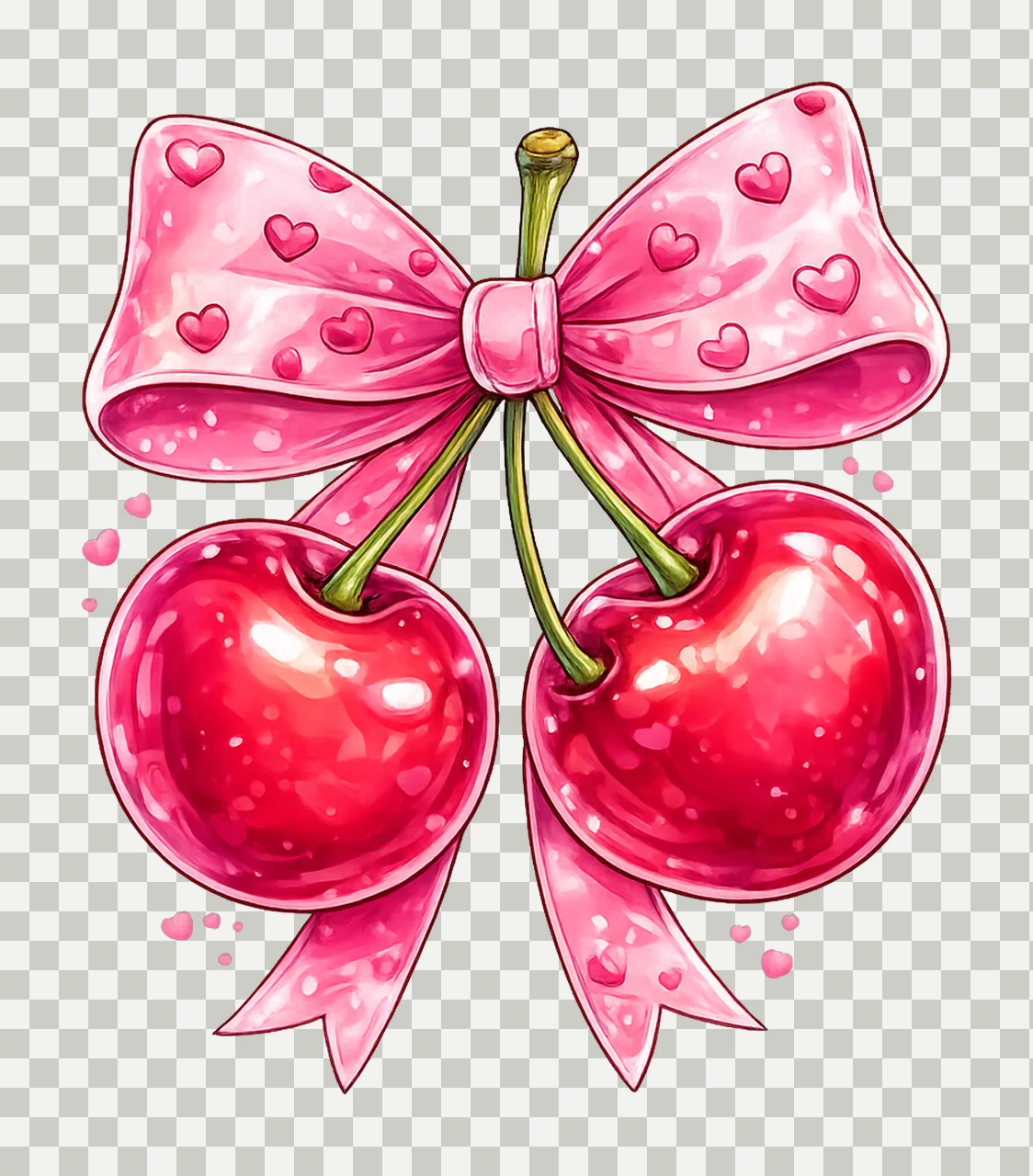 Cherry Bow Coquette Valentine Pink Bow Design Trendy Cherry transparency and detail preview thumbnail