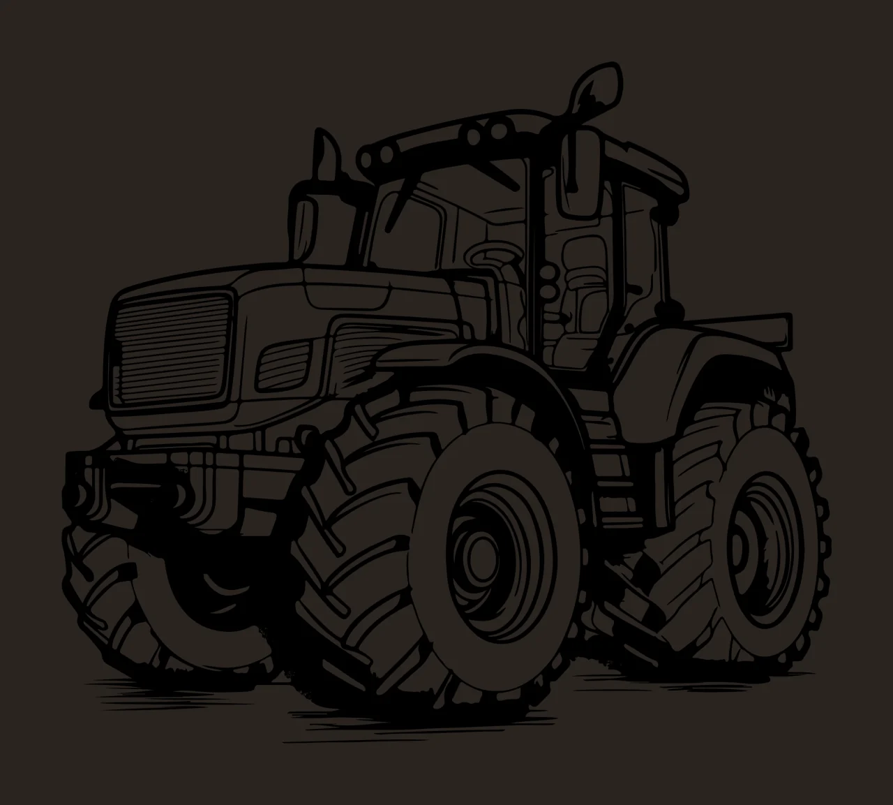 Detailed Tractor Outline Black Silhouette tires exhaust stack contrast preview thumbnail
