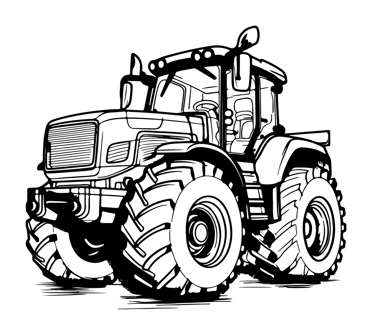 Detailed Tractor Outline Black Silhouette tires exhaust stack