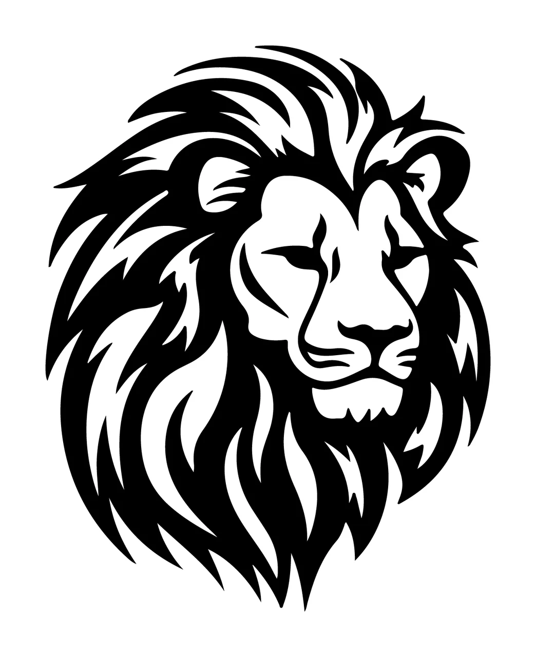 Lion Head Face Black And White Silhouette profile mane stencil