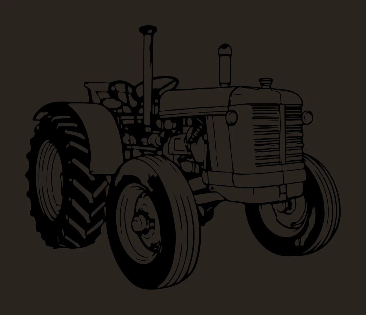 Tractor Outline In Black Ink wheels exhaust pipe line art white contrast preview thumbnail