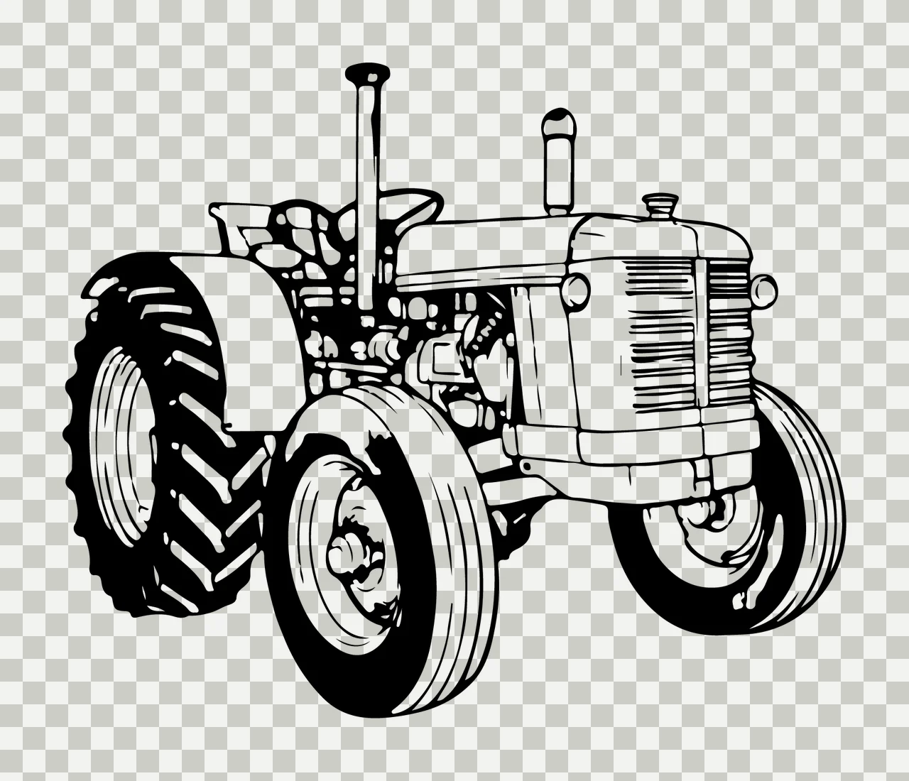Tractor Outline In Black Ink wheels exhaust pipe line art white transparency and detail preview thumbnail