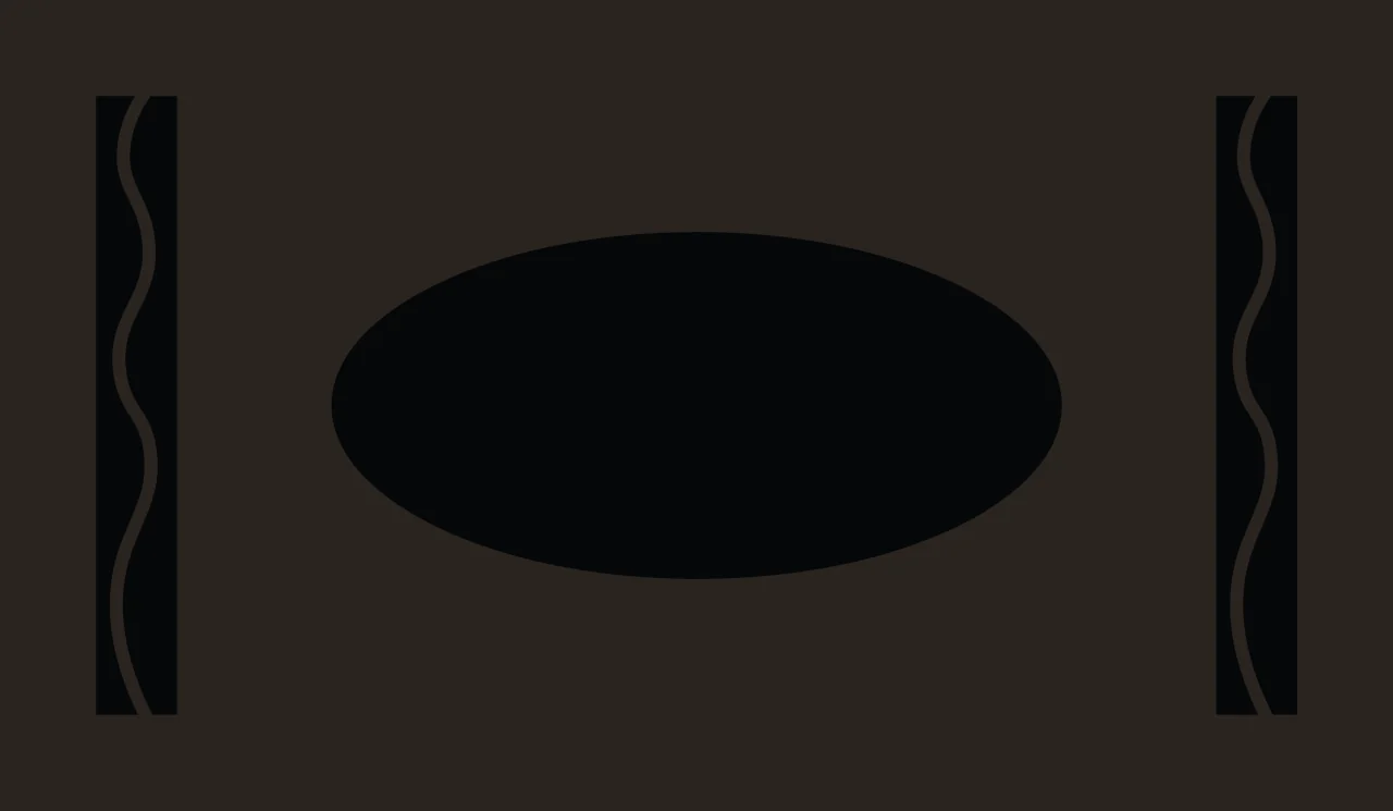 Black Oval Shape Between Two Vertical Wavy Lined Framed Rectangles contrast preview thumbnail
