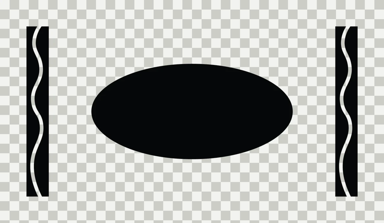 Black Oval Shape Between Two Vertical Wavy Lined Framed Rectangles transparency and detail preview thumbnail