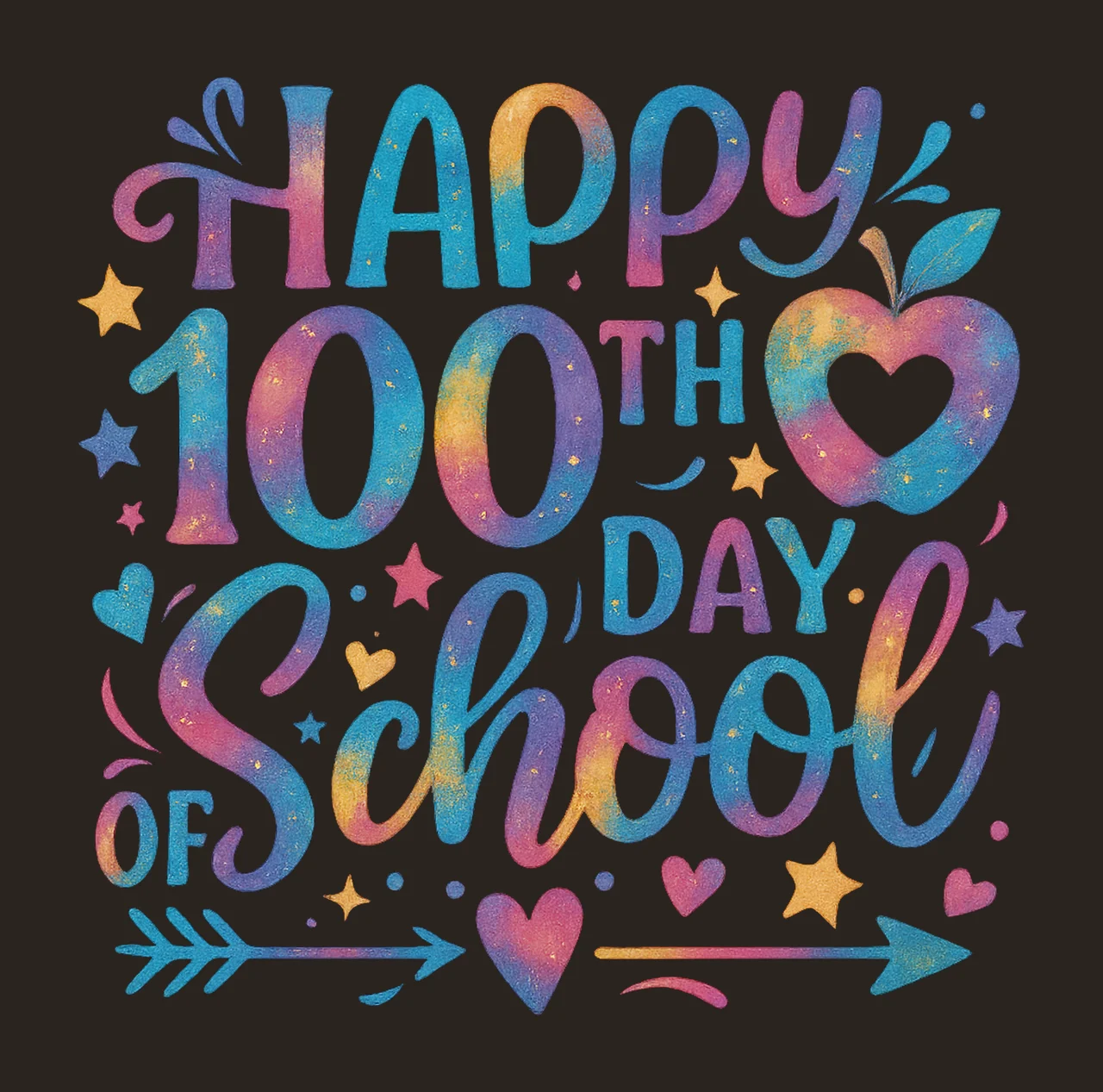 100th Day of School Tie Dye Rainbow Design School contrast preview thumbnail