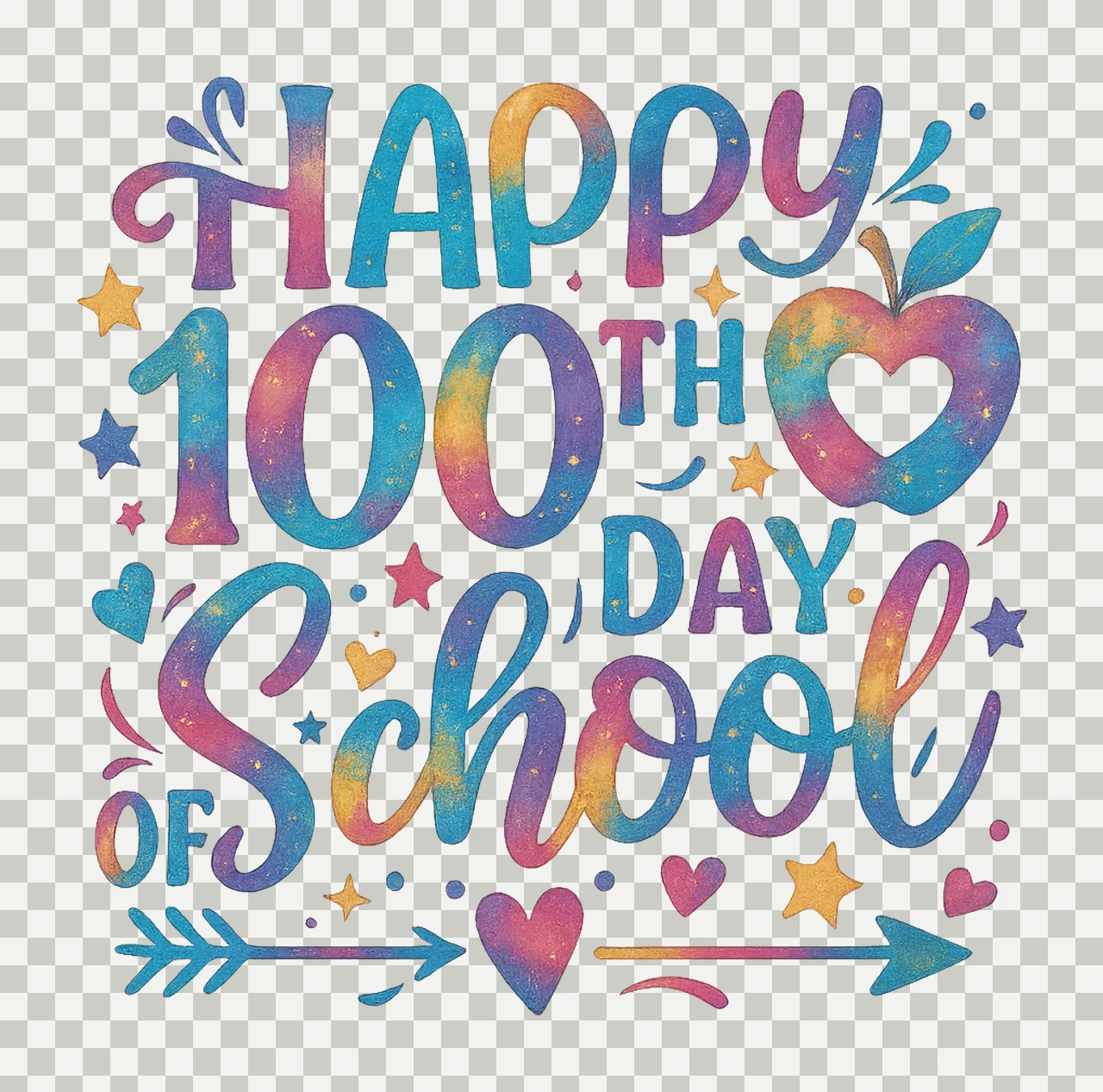 100th Day of School Tie Dye Rainbow Design School transparency and detail preview thumbnail