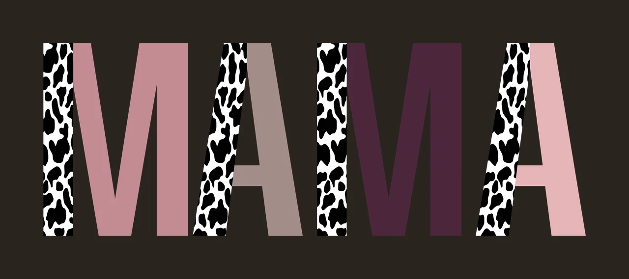 MAMA Typography Design with block letters, cow print, animal pattern and split design in pink contrast preview thumbnail