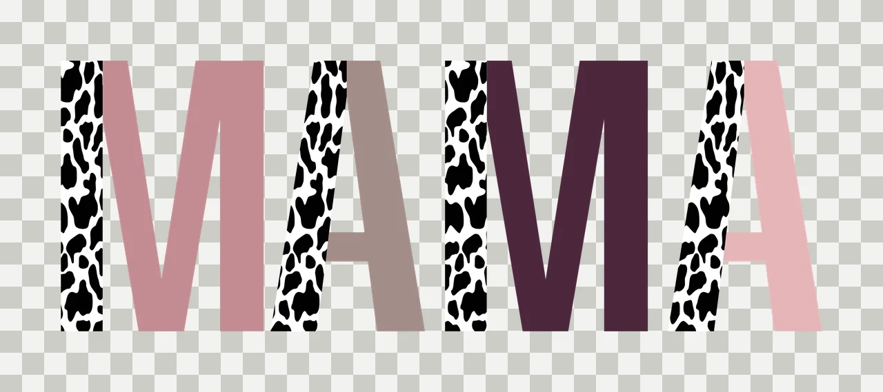 MAMA Typography Design with block letters, cow print, animal pattern and split design in pink transparency and detail preview thumbnail