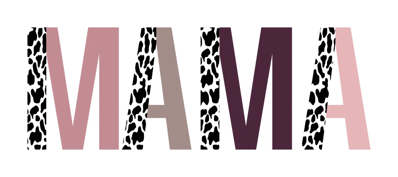 MAMA Typography Design with block letters, cow print, animal pattern and split design in pink