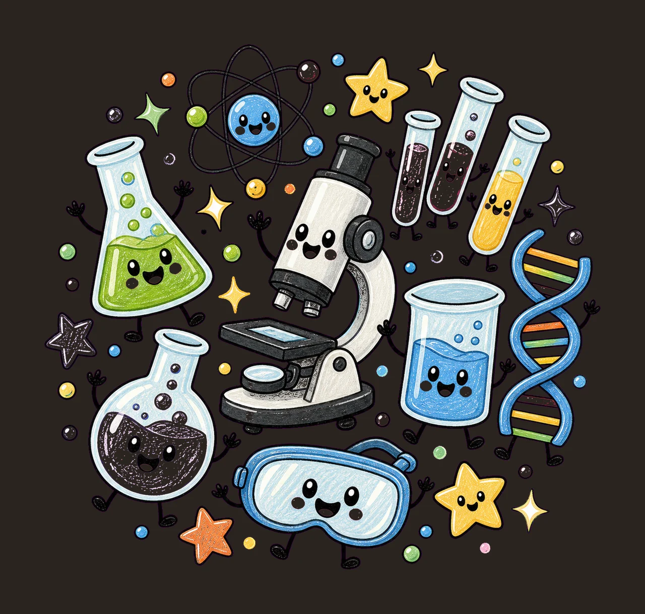 Science Teacher Doodle Characters STEM Teacher Design Beaker contrast preview thumbnail