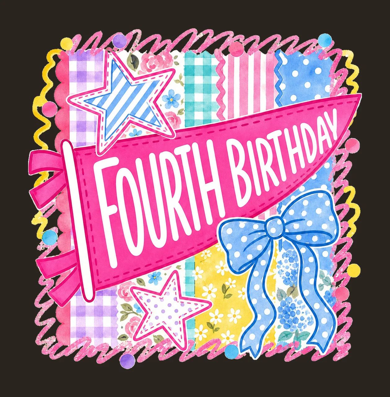 Retro Striped Floral Birthday Pennant Variation B contrast preview thumbnail
