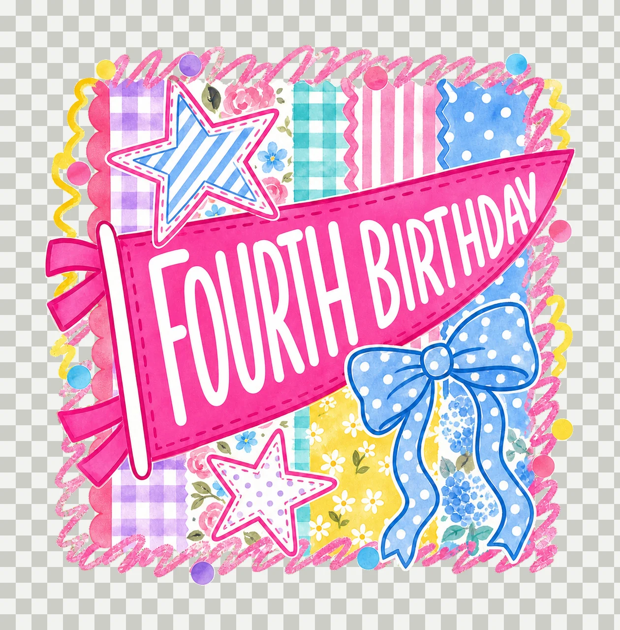 Retro Striped Floral Birthday Pennant Variation B transparency and detail preview thumbnail