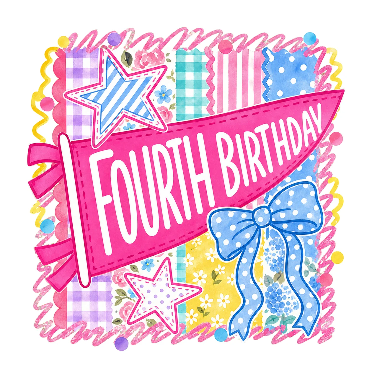 Retro Striped Floral Birthday Pennant Variation B