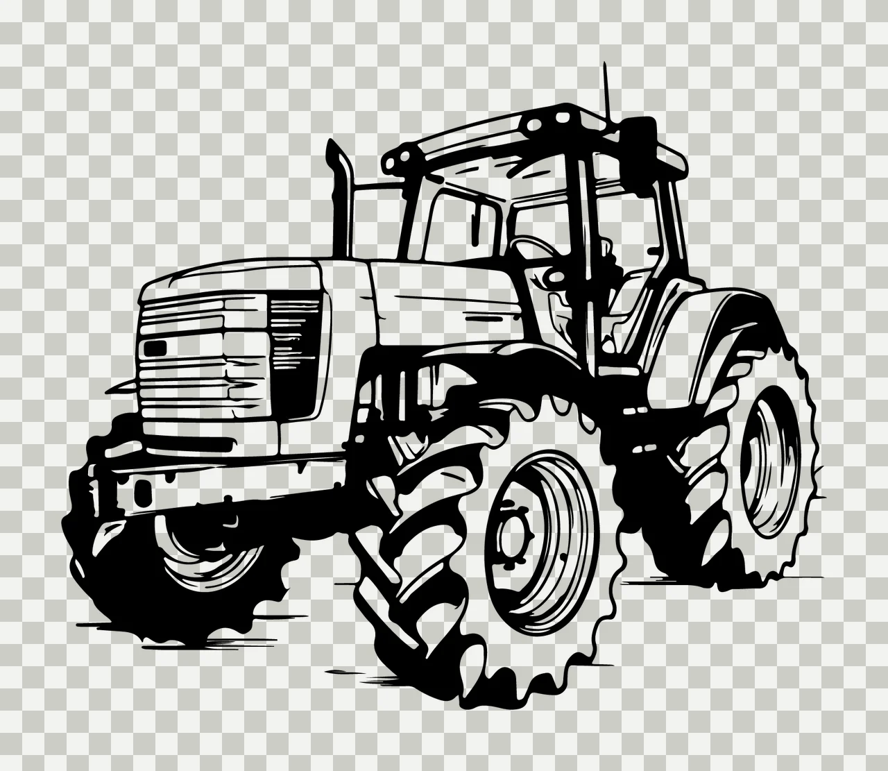 Agricultural Tractor Side View Graphic stationary large tires transparency and detail preview thumbnail