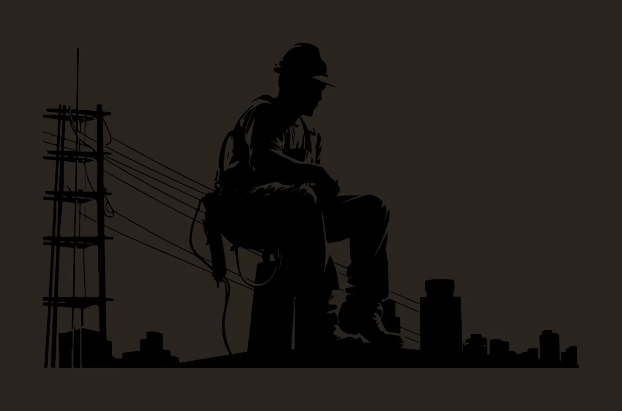 Construction Worker Silhouette On Steel Tower sitting cable contrast preview thumbnail
