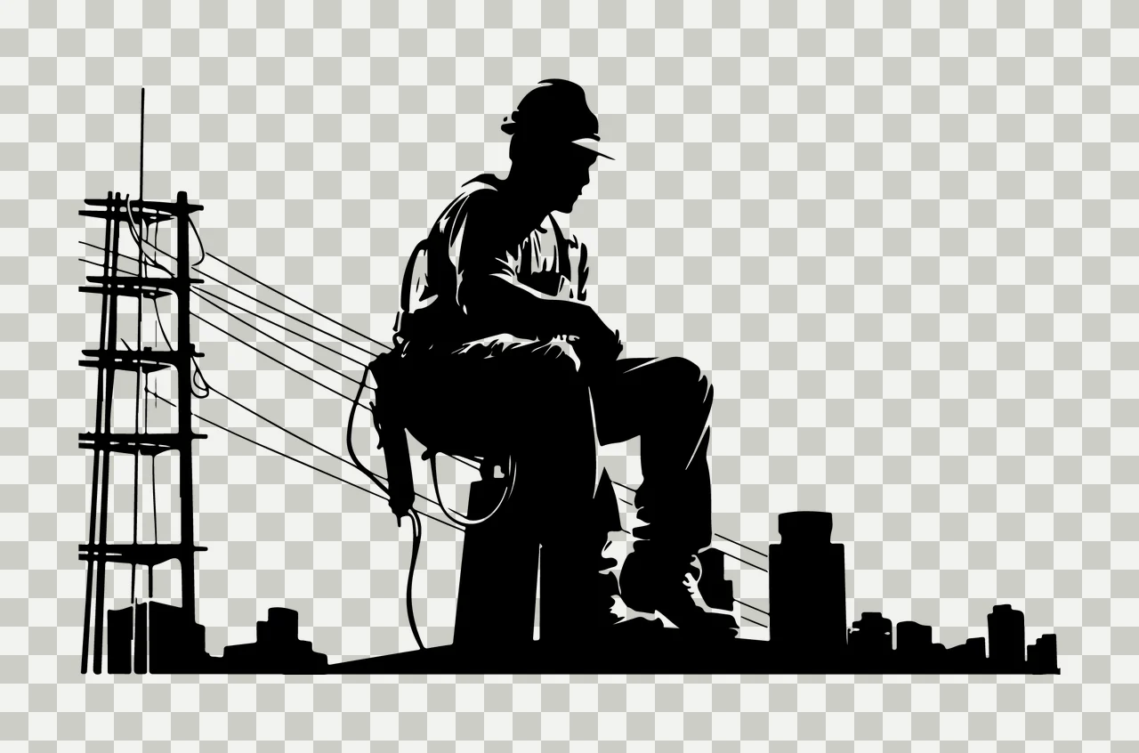 Construction Worker Silhouette On Steel Tower sitting cable transparency and detail preview thumbnail