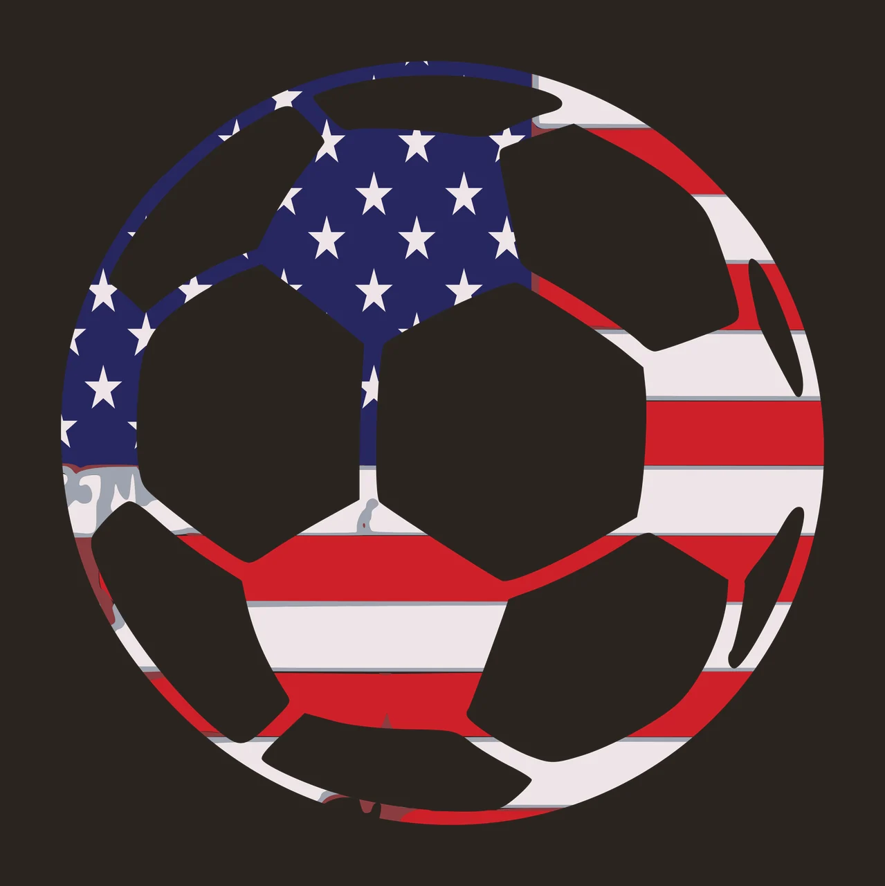 Soccer ball with American flag pattern Illustration with stars, stripes, pentagons and hexagons in red, white and blue contrast preview thumbnail