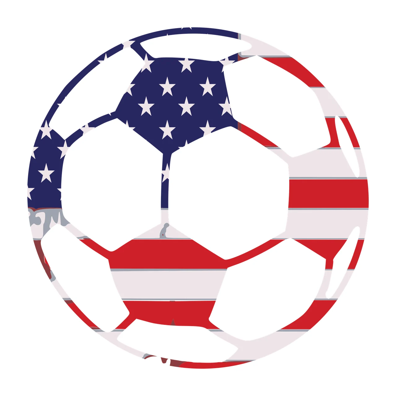 Soccer ball with American flag pattern Illustration with stars, stripes, pentagons and hexagons in red, white and blue