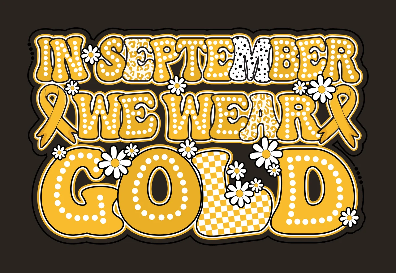 In September We Wear Gold Typography forming shape ribbon flower contrast preview thumbnail