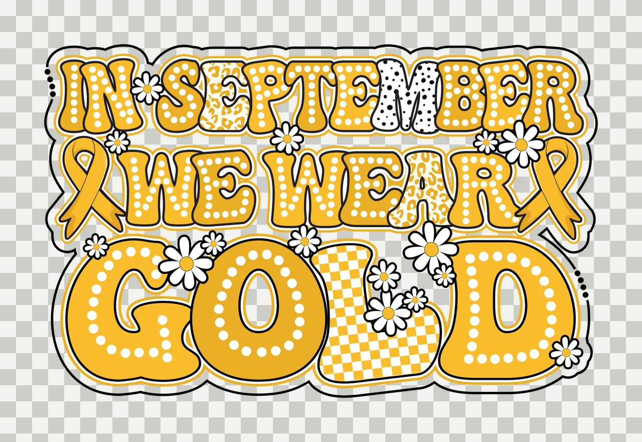 In September We Wear Gold Typography forming shape ribbon flower transparency and detail preview thumbnail