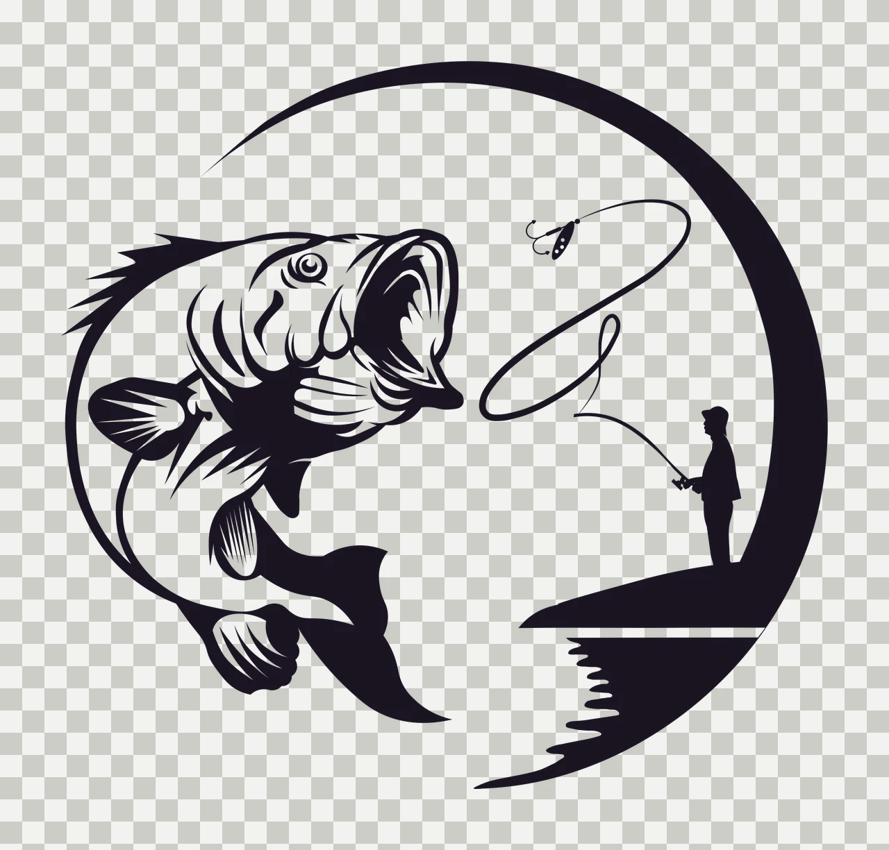 Person Fishing For Large Jumping Fish In Circular rod water transparency and detail preview thumbnail