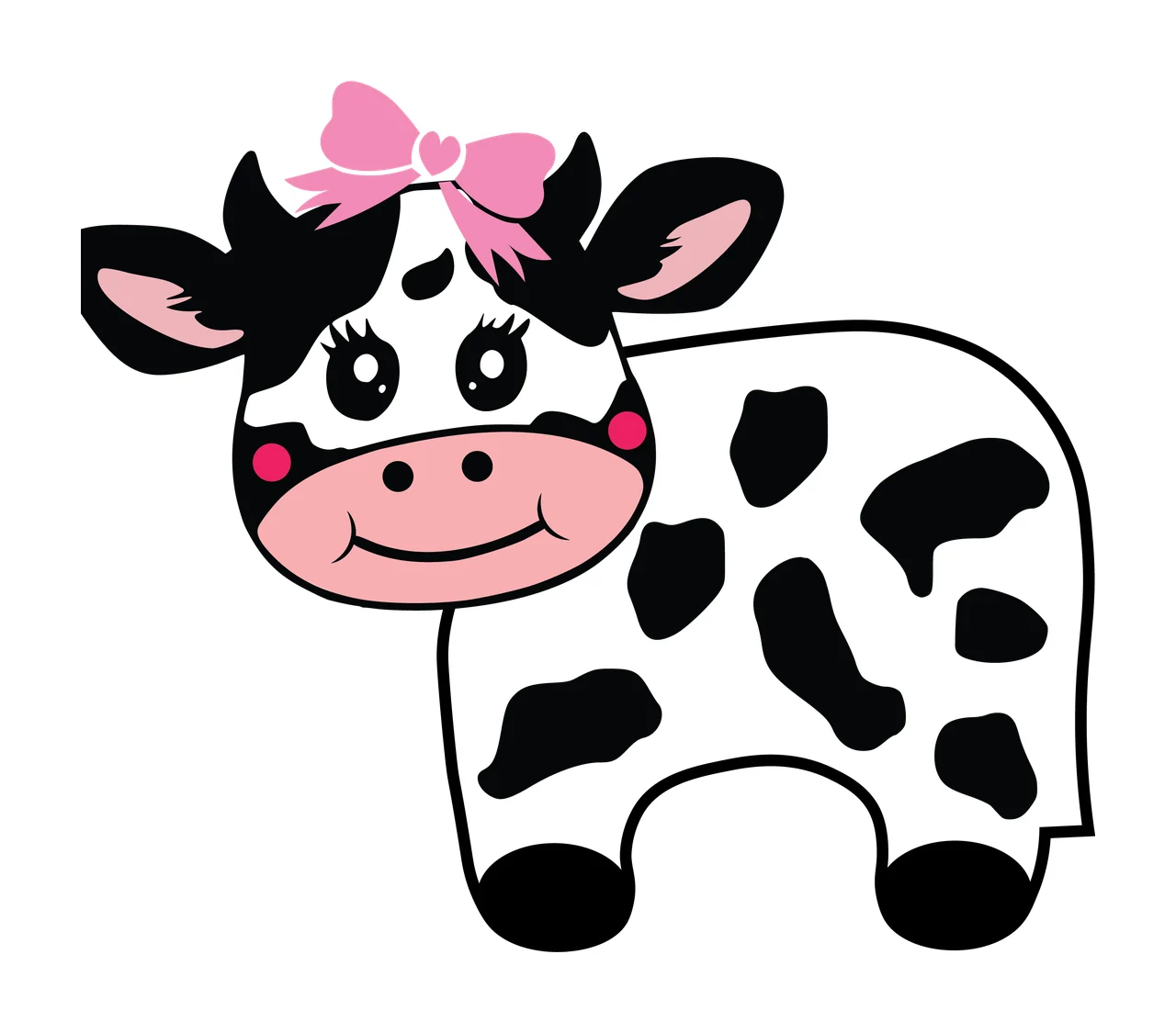 Cow Spotted Silhouette With Bow standing spots black white