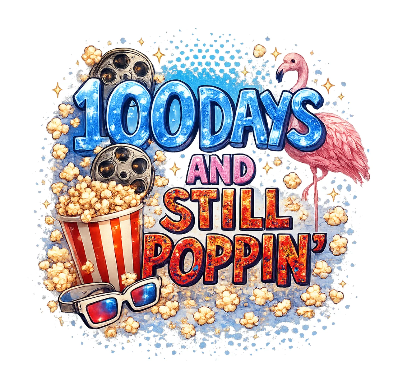 Retro Popcorn 100 Days of School Sublimation Design