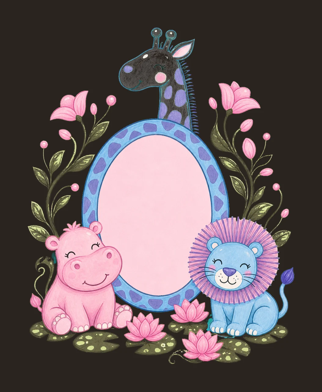 Hippo giraffe and lion trio with Name Patch girl Variation D contrast preview thumbnail