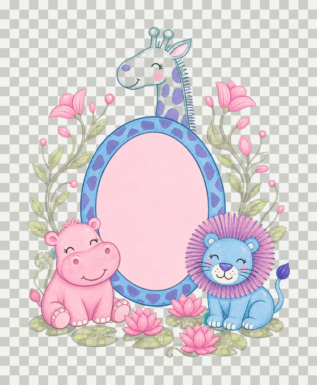 Hippo giraffe and lion trio with Name Patch girl Variation D transparency and detail preview thumbnail