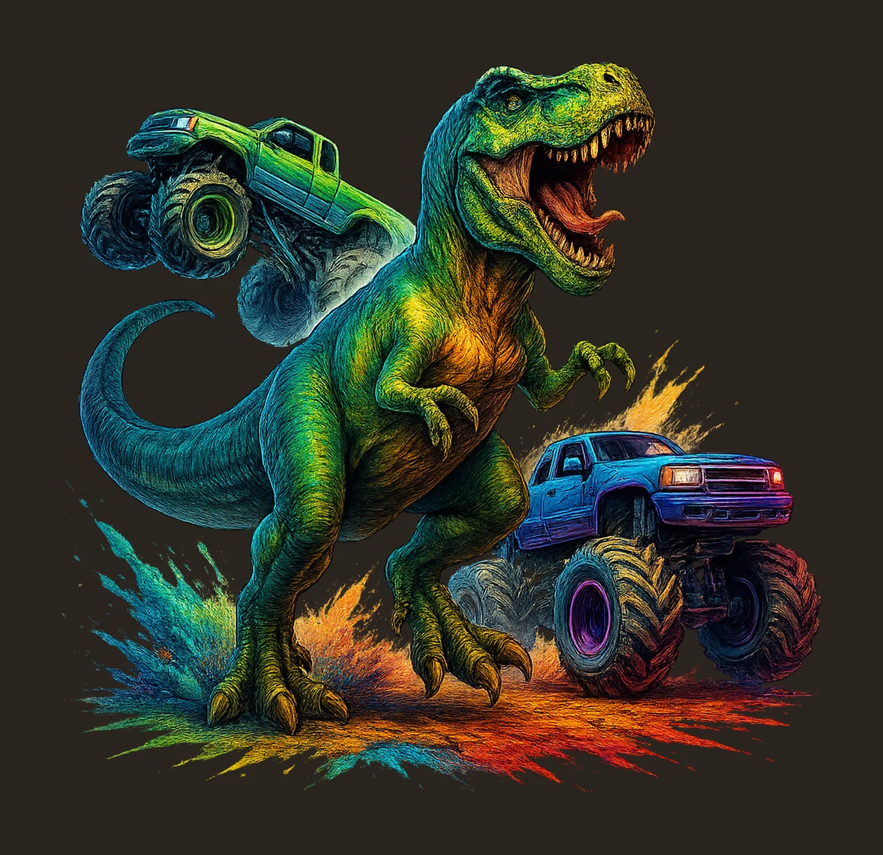 Rex Dinosaur Kids Design Big Trucks Sublimation Dinosaur contrast preview thumbnail