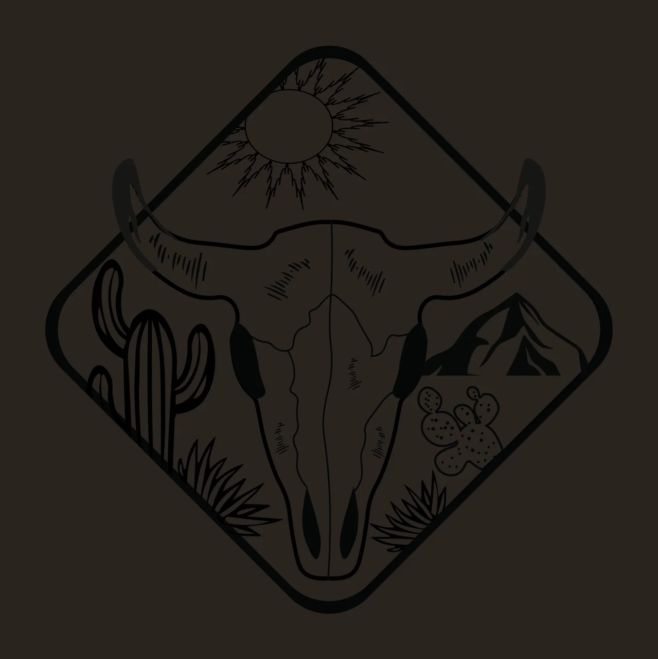 Bull Skull Cactus Diamond Frame Design mountain sun line art contrast preview thumbnail