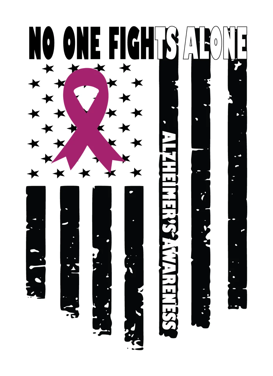 No One Fights Alone Flag Ribbon waving stars stripes black