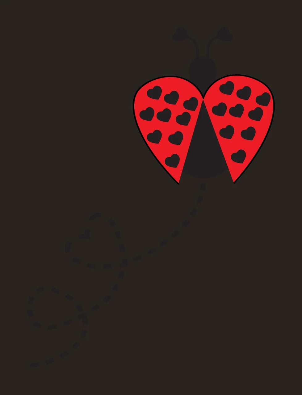 Ladybug with heart motifs Illustration with red ladybug, black heart-shaped spots, black antennae and dashed black line in white contrast preview thumbnail
