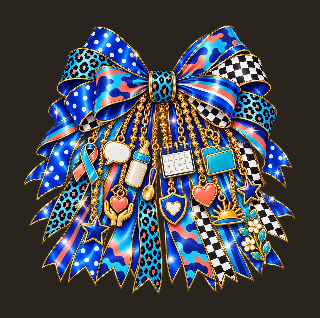 Cleft and Craniofacial Awareness Bow Charm PNG, Gold Chain Charms, Transparent Sublimation Design, Digital Download contrast preview thumbnail