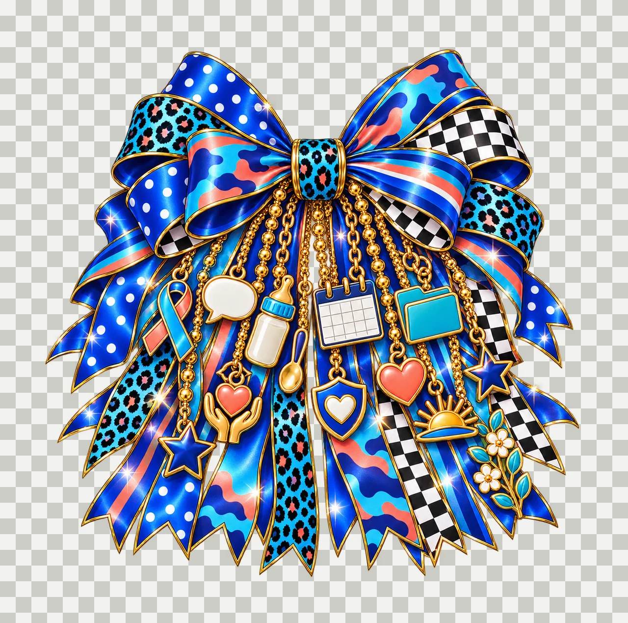 Cleft and Craniofacial Awareness Bow Charm PNG, Gold Chain Charms, Transparent Sublimation Design, Digital Download transparency and detail preview thumbnail