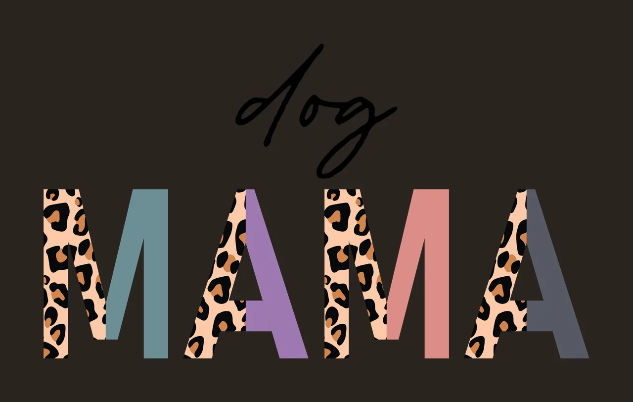 Dog MAMA typography Design with cursive text, split block lettering, leopard print pattern and pastel color panels in black, tan and teal contrast preview thumbnail