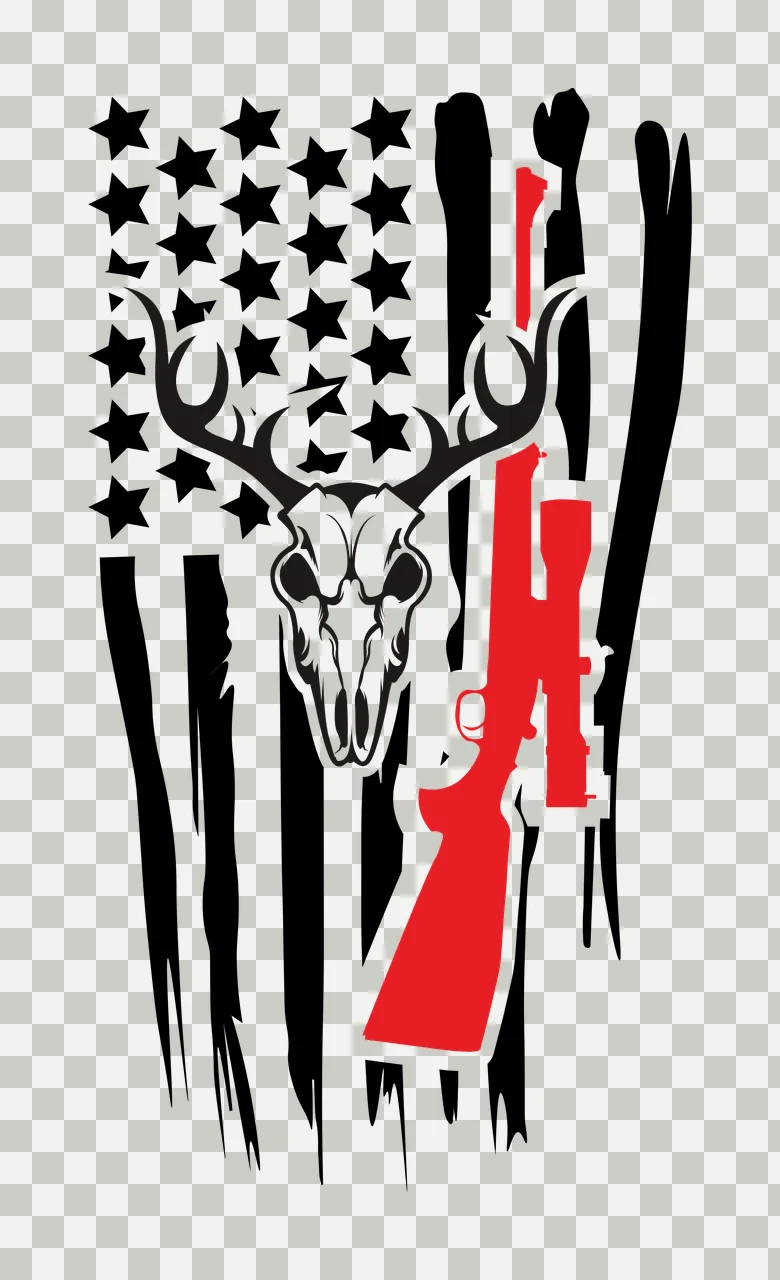 Skull Antlered Graphic With Vertical Stripes positioned antlers transparency and detail preview thumbnail