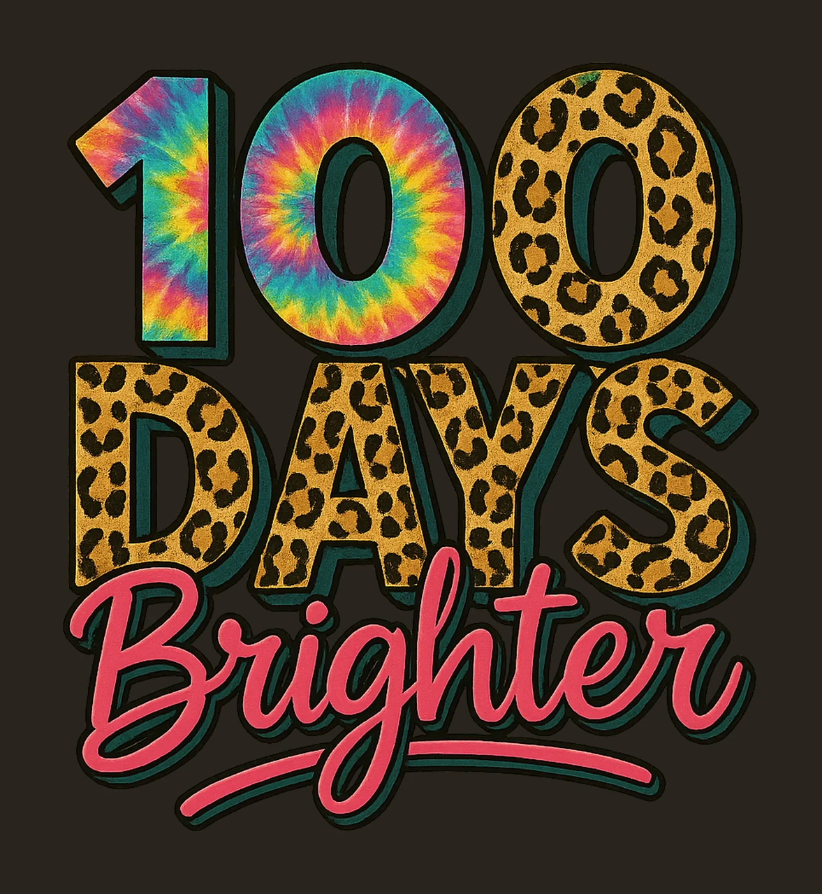 100 Days Brighter Tie Dye Teacher Sublimation Leopard Print contrast preview thumbnail