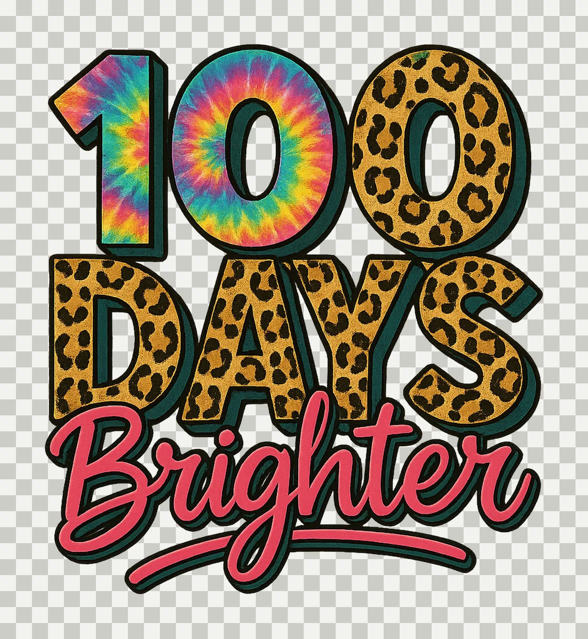 100 Days Brighter Tie Dye Teacher Sublimation Leopard Print transparency and detail preview thumbnail