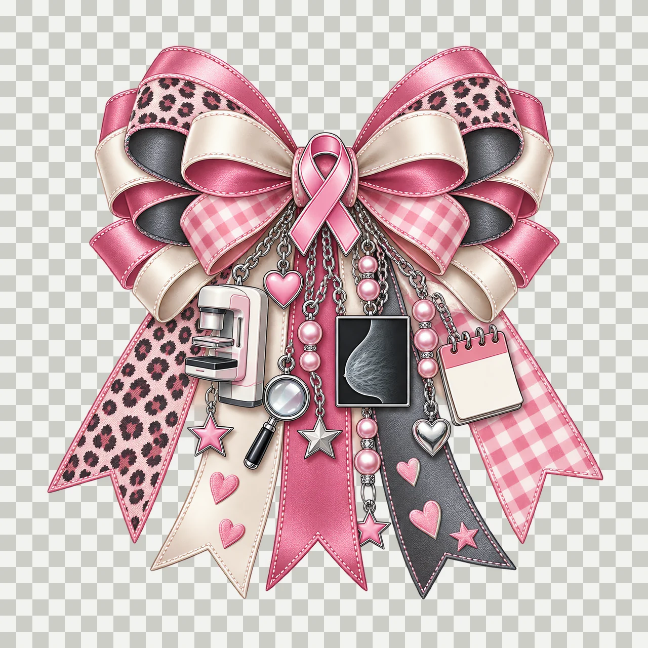 Mammography Awareness PNG, Pink Ribbon and Mammography Machine Coquette Bow, No Text Sublimation Clipart, Transparent Digital Download transparency and detail preview thumbnail