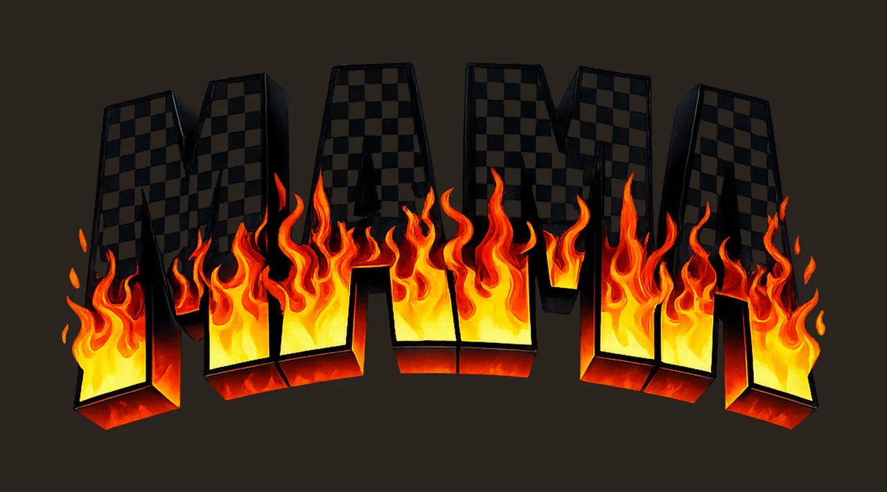 Retro Mama Flame Checkered Fire Design Sublimation Vintage contrast preview thumbnail