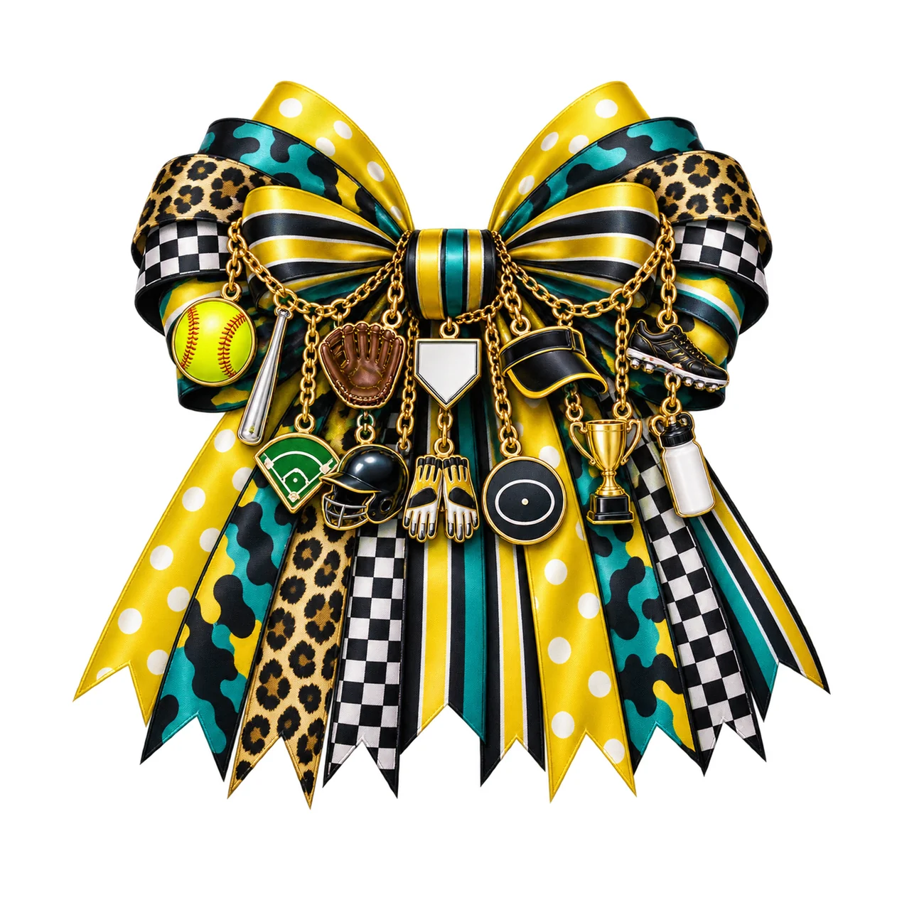 Softball Player Bow Charm PNG, Gold Chain Charms, Transparent Sublimation Design, Digital Download